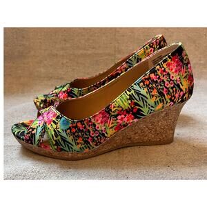 Dexflex Comfort Wedges Heels Sandals Women's 7 Tropical Colorful Beach Island